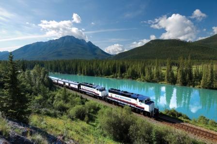 Rocky Mountaineer Train near lake