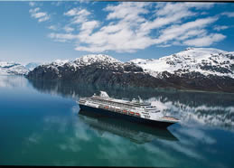 cruise ship near glaciers in alaska