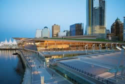 east view of the vancouver convention centre at night