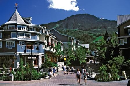 Whistler Village with Snowcapped Mountains