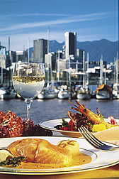 Dining at the harbour overlooking downtown Vancouver
	 