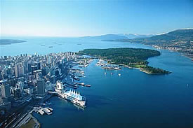 Vancouver looking west over Stanley Park and English Bay