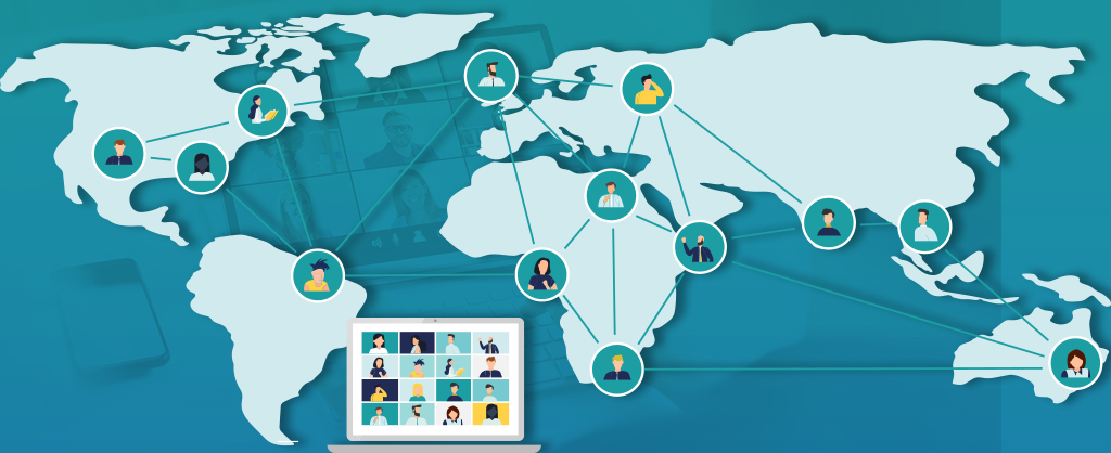 Illustration showing Virtual Meetings – Linked in to the world